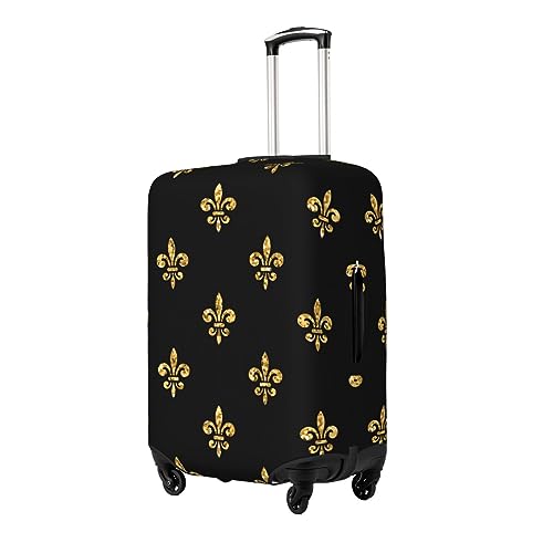 Spandex Travel Luggage Cover,Black And Gold Fleur De Lis Suitcase Protector Bag Dust-Proof Washable Suitcase Cover2
