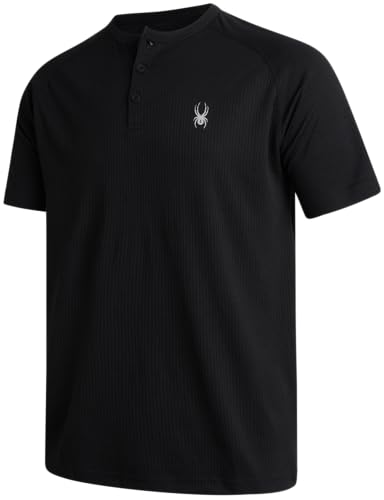 Spyder Mens Shirts - Moisture Wicking Short Sleeve Henley Shirts for Men - Lightweight Quick Dry Athletic Shirt (Sizes: S-XL)