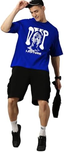 LEOTUDE Men's Cottonblend Oversized Round Neck T-Shirt | T Shirt for Man