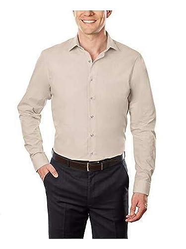 Image of Kenneth Cole REACTION Unlisted Men's Slim Fit Solid Cotton Spread Collar Full Sleeves Formal Dress Shirt