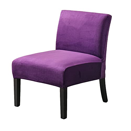 PENDEJATO Armless Accent Chair Covers, Stretch Armless Chair Slipcover Velvet Armless Chair Covers Furniture Protector for Living Room Bedroom (Purple)
