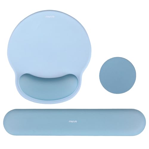 MOSISO Wrist Rest Support for Mouse Pad&Keyboard Set, Circle Curved Ergonomic Mousepad&Coaster Non-Slip Base Home/Office Pain Relief&Easy Typing Pad with Soft Cloth&Silicone Lining, Air Blue