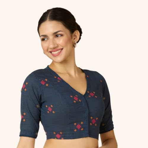 Image of Studio Shringaar Women's Cotton Multicoloured Ikat Readymade Saree Half Sleeve Blouse with Underarm Sweat Pads (Pack of 14 Pads)