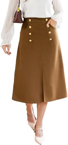 Belle Poque Damen Vintage Elegante Rock A-Linie Rock Braun L BP0016A24-02