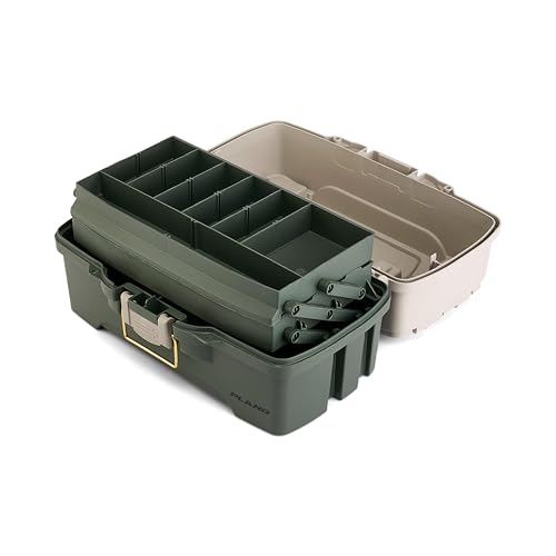Image of Plano Two-Tray Tackle Box, Green /Tan, Rust-Proof Brass Latch, Top-Access Tray with Deep Storage, Made in the USA, Portable Fishing Gear Storage Organizer