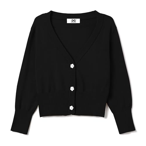 Girls Cropped Cardigan Sweater [Cute Petal Buttons] 3/4 Sleeve Short Cardigan for Dress