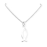 Very Tiny Delicate and Dainty Sterling Silver Ichthus Christian Fish Symbol Necklace, Christmas Baptism or Easter Gift Necklace (14 inches plus 2-inch extender)