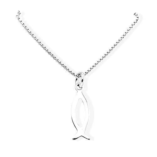 AlexandreasjewelsVery Tiny Delicate and Dainty Sterling Silver Ichthus Christian Fish Symbol Necklace, Christmas Baptism or Easter Gift Necklace (16 inches plus 2-inch extender)