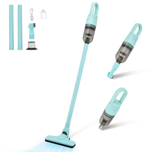 SIPPON 6-in-1 Lightweight Stick Vacuum Cleaner with 100W Powerful Motor, Mini Portable Household Handheld Vacuum Cleaner for Domestic Hard Floors, Carpets and Pet Hair(Green Cordless with Plug)