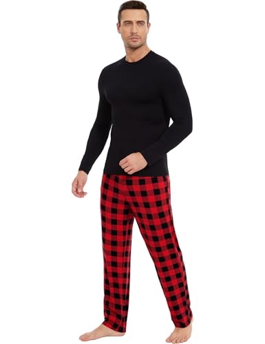 Image of GYS Bamboo Viscose Men's Pajama Sets Long Sleeve Plaid Loungewear Sets with Pockets