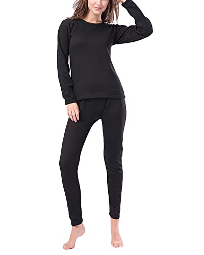Ensemble de sous-Vêtement Thermique Homme/Femme Chaleur Extrême avec Doublure Veloutée Ultra Épaisse Haut Maillot de Corps Pantalon Bas Vêtements de Nuit Ensemble de Pyjama,Femmes-Noir,XXL Cover