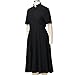 FAD-4U Church Clergy Dress for Women Short Sleeve Rows Buttons A Line Dress with Tab Collar Black