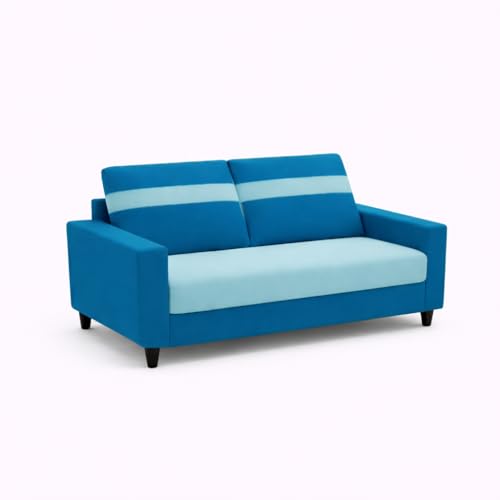 Image of Heaven Dual Tone Plush Velvet 3 Seater + 2 Seater Sofa Set with 2 Ottoman | Silken Velvet Suede Upholstery | Designer Sofa for Living Room & Office Spaces (Sky Blue & Aqua Blue)