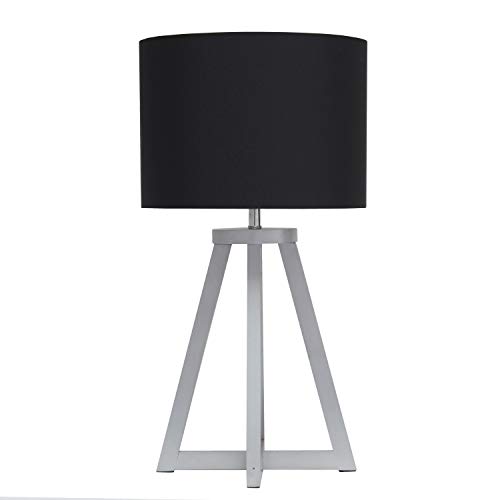 Simple Designs LT1069-GYB Interlocked Triangular Wood Fabric Shade Table Lamp, Gray/Black