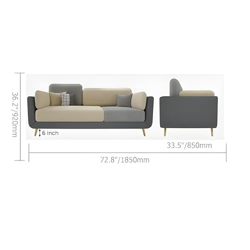 Image of Velvet Contemperory Sofa with Cushion Chaise Lounge Sectional Sofa Perfect for Living Room & Bedroom Guests Home & Office (Beige & Grey, Three Seater)