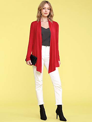 Image of Lock and Love Women's Draped Front Open Asymmetrical Cardigan - Casual Long Sleeve Lightweight Duster