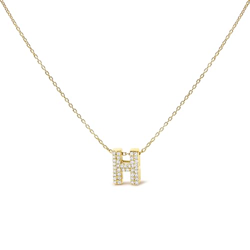 10K Yellow Gold Diamond Accent "H" Initial Bubble Pendant Necklace