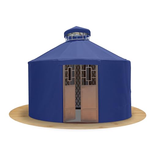 Authentic Year-Round Canvas Yurt – 4-Layer Insulated Yurt House with Steel Frame, Bamboo Walls, Aluminum Windows & Door| 12 and 20 FT | 6-Month Warranty (Blue, 12 Feet)