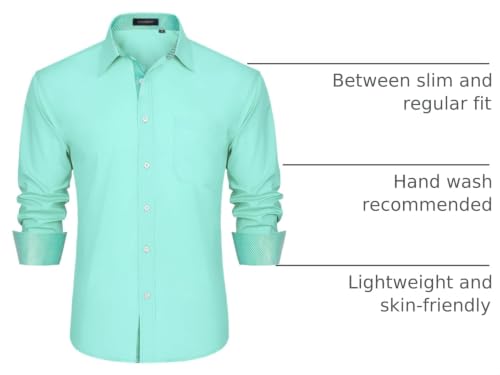Image of HISDERN Mens Business Dress Shirts Long Sleeve Casual Button Down Shirt Formal Inner Collar Contrast Shirt for Men Wedding