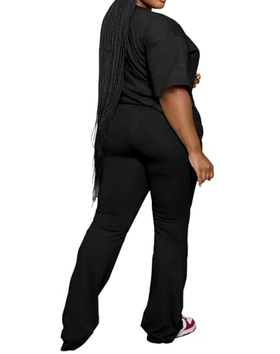 PINSV Womens Plus Size Sets 2 Piece Outfits Casual Short Sleeve Top and Flare Pants Tracksuit3