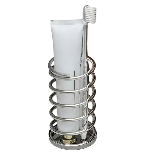 Toothbrush Holder with Base Spring Shape Stainless Steel Pen Holder Bathroom Tabletop Makeup Brush Organizer Toothbrush Stand