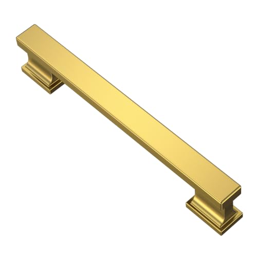Alzassbg 5" Vibrant Brushed Moderne Brass Cabinet Pulls 10 Pack, AL3061BMB