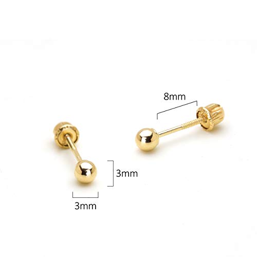 14K Yellow Gold 3Mm Plain Hollow Gold Ball Children Screw Back Baby Girls Earrings. #TOP1