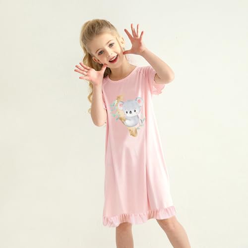 Tkria 2Pcs Girls Nightgowns 3-10 Years Flutter Short Sleeves Nightdress Nightie Dress Sleepwear Pajamas for Toddler Girls2