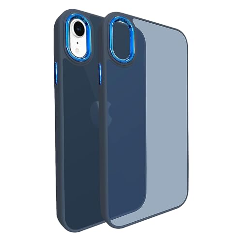 Image of A rtistque Frosted Translucent Back Cover Case for iPhone XR | Electroplated Chrome Ring | Raised Camera Edges for Protection | Smooth Sides TPU - Blue