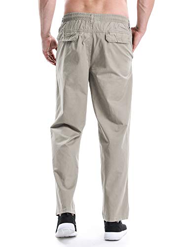 Men's Lightweight Casual Pants Elastic Waist Pull On Work Travel, Teen Boys Husky Pants Khaki Tag 7XL - US 452