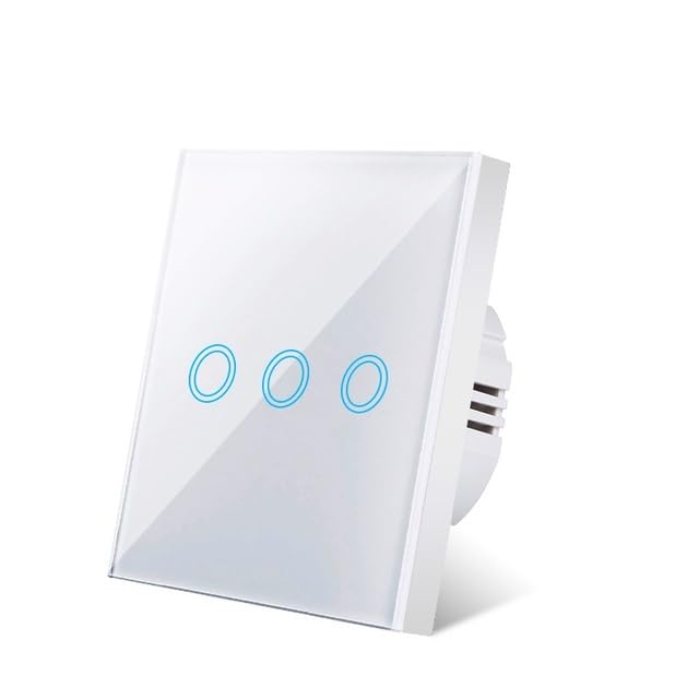 Interruptor Tactil Interruptor táctil de pared con panel vidrio, interruptor luz 1/2/3 entradas, CA 100-240 V, interruptores sensor(White bottom shell3)