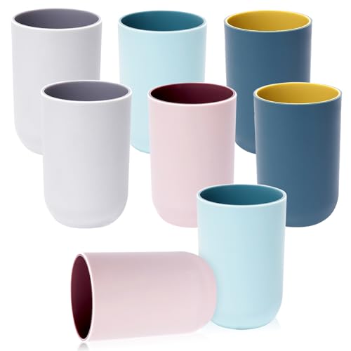 BueDeHai 8PCS Toothbrush Holder, 330ml Unbreakable Plastic Cup Reusable Dishwasher Safe Bathroom Tumblers Toothpaste Holder, Two-Color Drinking Mouthwash Cup Portable for Family Travel Camping