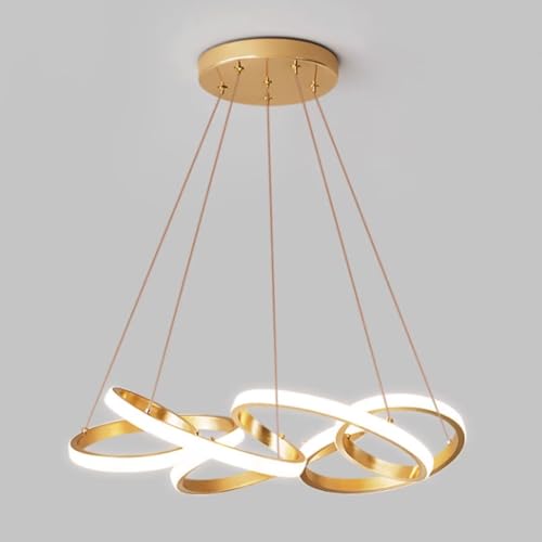 Lustre suspendu or 78W en fer forgé au design d'anneau contemporain
