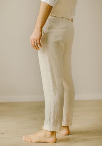 Mens Cotton Linen Pants Casual Loose Fit Straight-Legs Summer Beach Prom Wedding Long Pants3