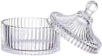 Image of SKDBPM Crystal Glass Storage Jar with Diamond Faceted Design, Decorative Container with Lid, Clear