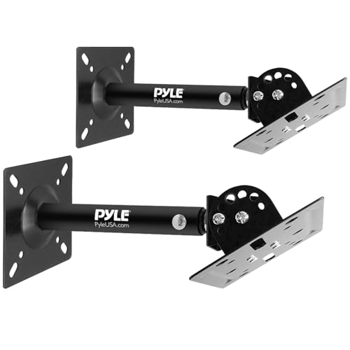 Pyle Universal Speaker Mounting Bracket - Ceiling & Wall Speaker Mount with Adjustable Swivel Tilt 13.4 Retractable Telescopic Arm 75 lbs Max Load - Ideal for Home Surround Sound Systems (Pair)