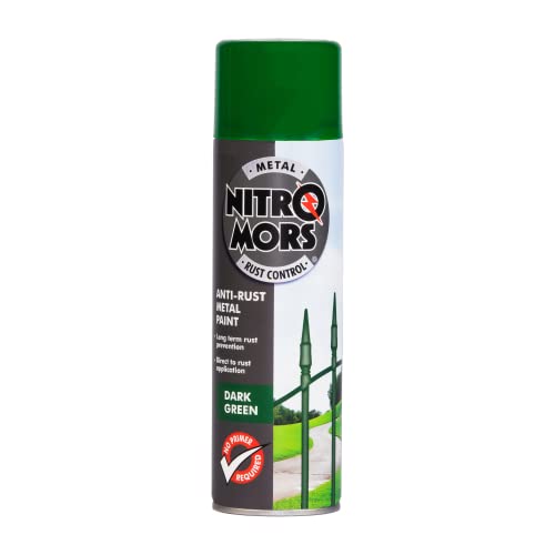 Nitromors Smooth Metal Spray Paint Dark Green 500 ml UV Resistant No Primer Required - Ideal for Metal Doors Garden Furniture and Railings
