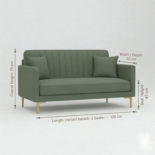 Image of Velum 3 Seater Sofa for Living Room & Office | Premium Fabric Upholstery | Solid Wood Frame | Comfortable Seating | 3 Years Warranty (Frosty Green, 2 Seater Sofa)