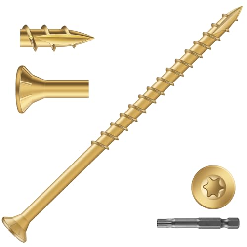 Image of #10 x 3-1 /2 inch Deck Screws (51Pcs) 1lb. Exterior Wood Screws. Carbon Steel, Tan, Flat Head, Rust Resistant epoxy Coated, with T25 Star Bit
