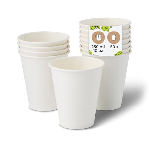 BIOZOYG Gobelet en carton 50 pièces 250 ml / 10 oz, 90 mm - Gobelets jetables pour café - Gobelets en carton pour boissons chaudes - Alternative aux gobelets...
