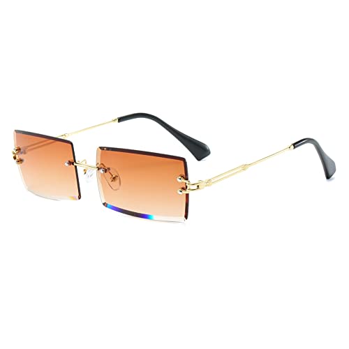 Yueluqu Gafas De Sol Rectangulares Sin Montura Retro Para Mujeres Y Hombres Gafas Transparentes Y2k Vintage Eyewear, Gold Tea, Medium Yueluqu Gafas De Sol Rectangulares Sin Montura Retro Para Mujeres Y Hombres Gafas Transparentes Y2k Vintage Eyewear, Gold Tea, Medium