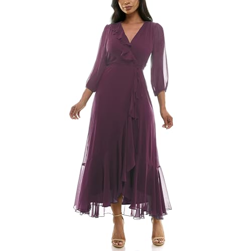 Image of Maison Tara Women's V-Neck Ruffle Faux Wrap Maxi Dress