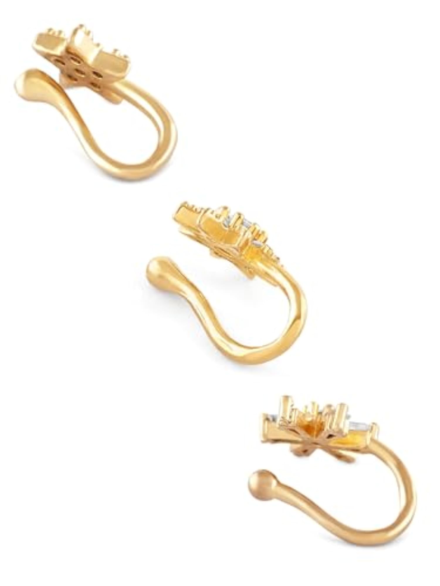 3 CZ Brass Clip On Nose Pins For Women