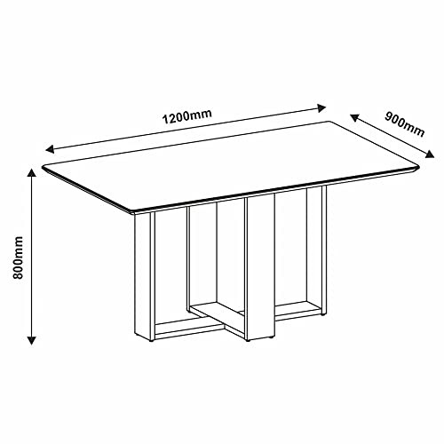 Mesa de Jantar 120cm x 90cm 4 Lugares Tampo Vidro Easy Versátile Casa D Preto
