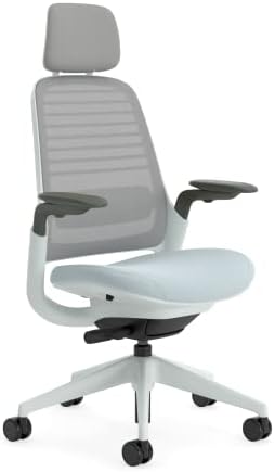 Steelcase Series 1 Silla de Oficina Ergonómica de Altura Ajustable, Soporte Lumbar y brazos Ajustables, Respaldo de Malla gris Transpirable y cómodo asiento en tejido azul claro + reposacabeza Steelcase Series 1 Silla de Oficina Ergonómica de Altura Ajustable, Soporte Lumbar y brazos Ajustables, Respaldo de Malla gris Transpirable y cómodo asiento en tejido azul claro + reposacabeza