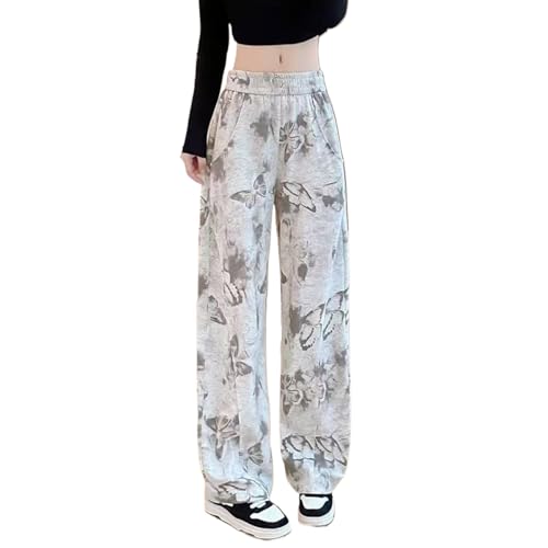 American Butterfly Print Casual Pants, Loose Winter Cotton Wide Leg Pants, Retro Girl Hip-hop Street Thick Style