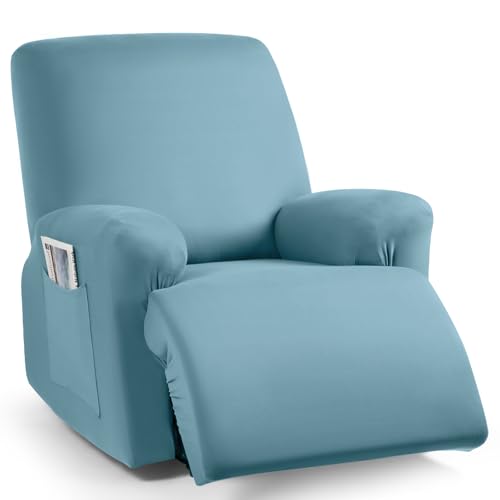 Image of TAOCOCO Stretch Recliner Chair Covers 3-Pieces Solid Furniture Covers Recliner Cover for Reclining Chair Slipcovers Feature Fitted Soft Washable Recliner Sofa Covers (1 Seat, Aqua Blue)