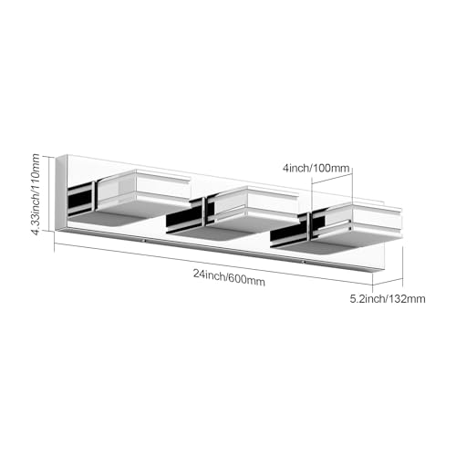 Image of Ralbay Chrome Modern LED Bathroom Vanity Lights Acrylic Modern Chrome Bathroom Wall Lighting Fixtures 3 Lights