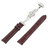 RECHERE 22mm Alligator Grain Leather Watch Band Strap Push Button Deployment Clasp Color Brown