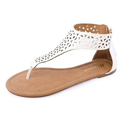 Women's Thong Flat Sandals T-Strap Sandals Ankle Strap Strappy Sandals Summers Sandals (White, numeric_9) Cover
